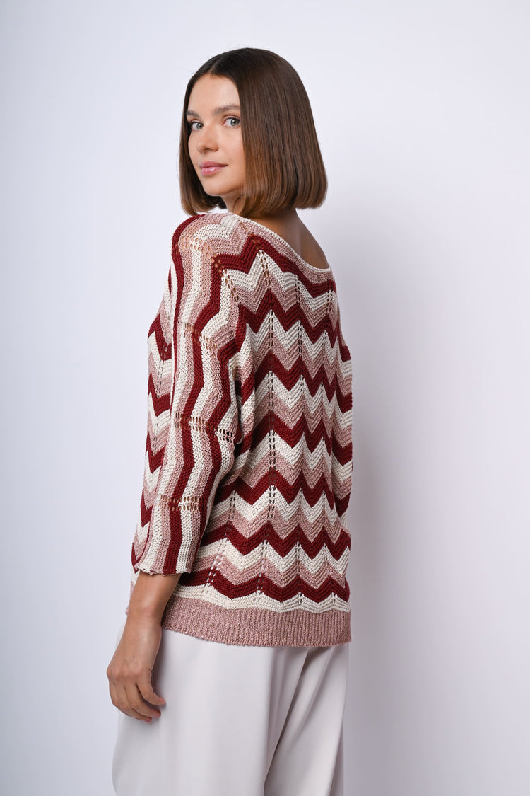 Pull in maglia crochet a righe zig-zag
