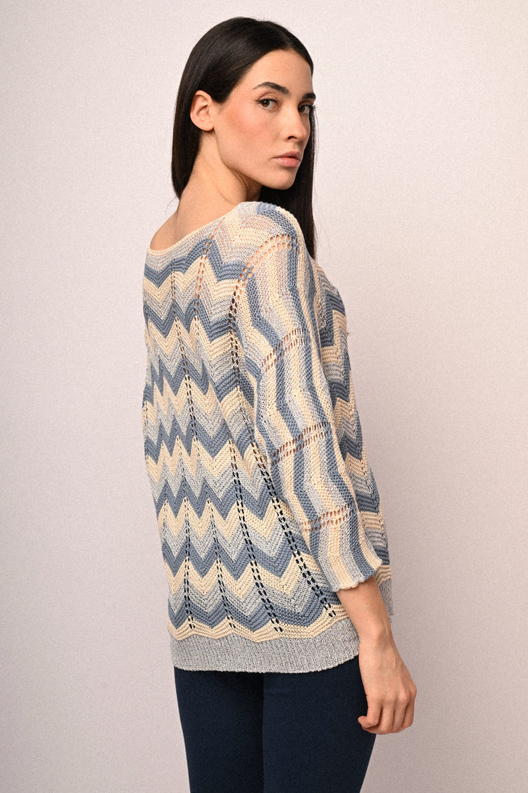 Pull in maglia crochet a righe zig-zag