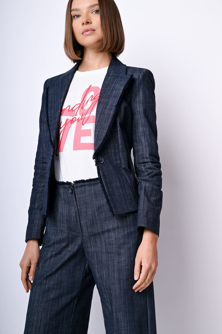 Blazer con revers sfrangiati