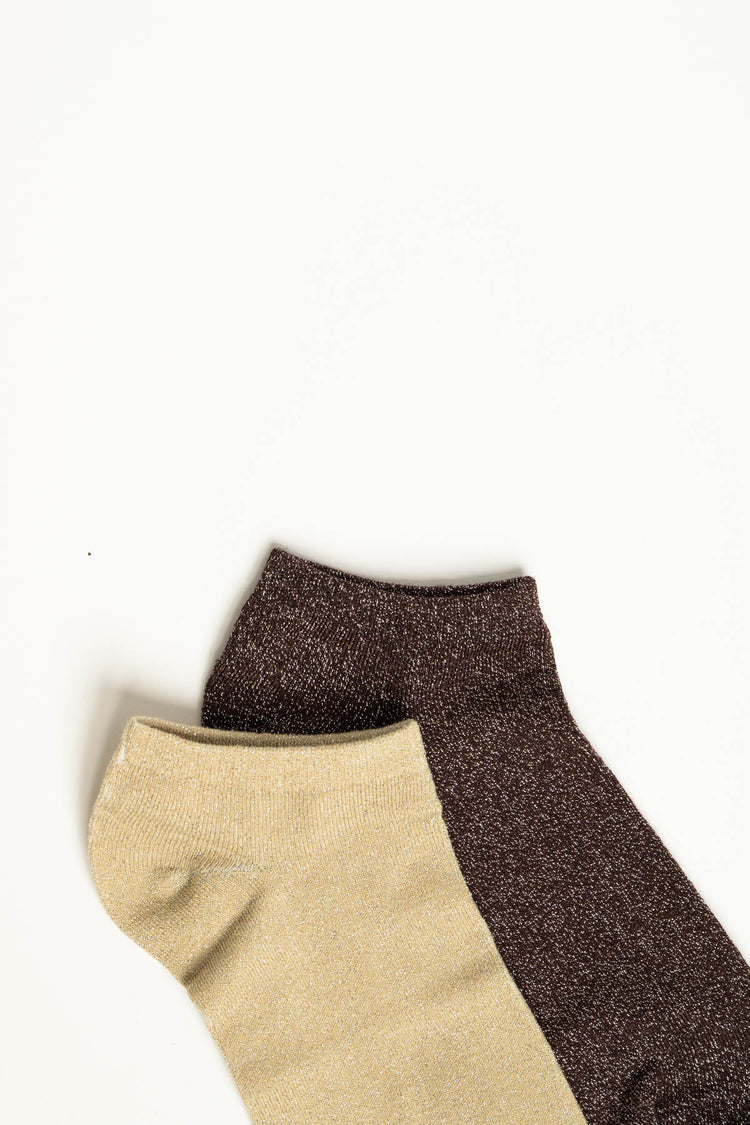 Set da due paia di calzini in maglia lurex cioccolato/crema