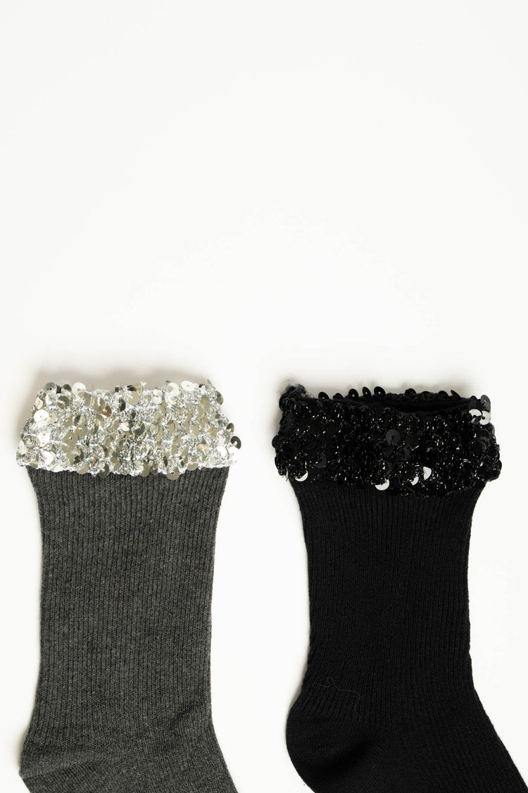 Set da due paia di calzini con paillettes grigio/nero