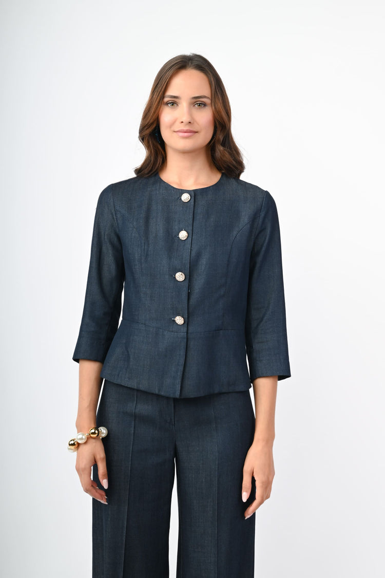 Giacca effetto denim con bottoni gioiello