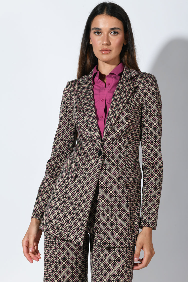 Blazer monopetto a stampa geometrica
