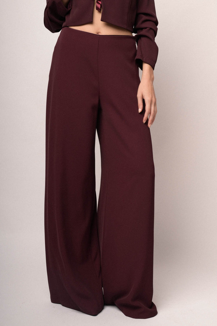 Pantaloni palazzo in tessuto stretch bordeaux