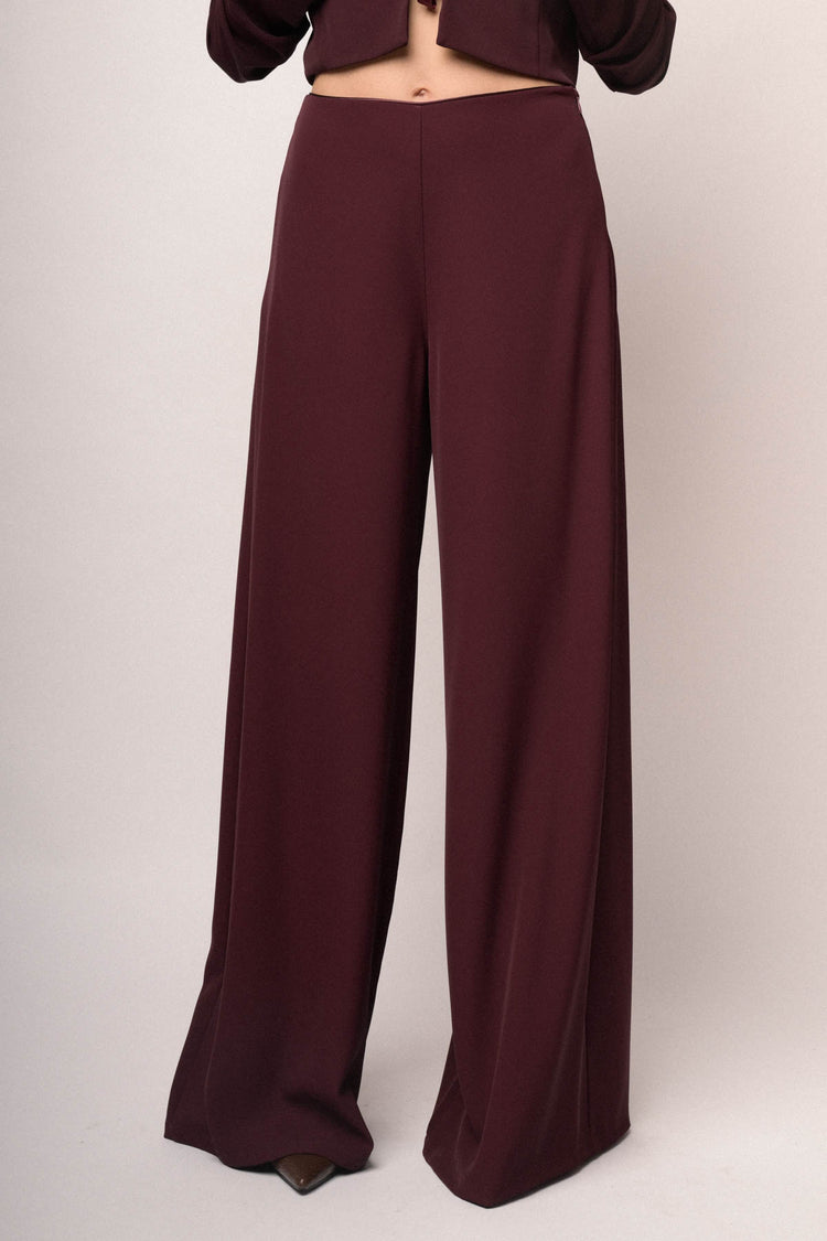 Pantaloni palazzo in tessuto stretch bordeaux