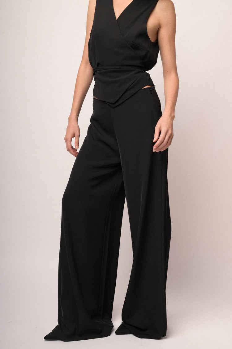 Pantaloni palazzo in tessuto stretch nero