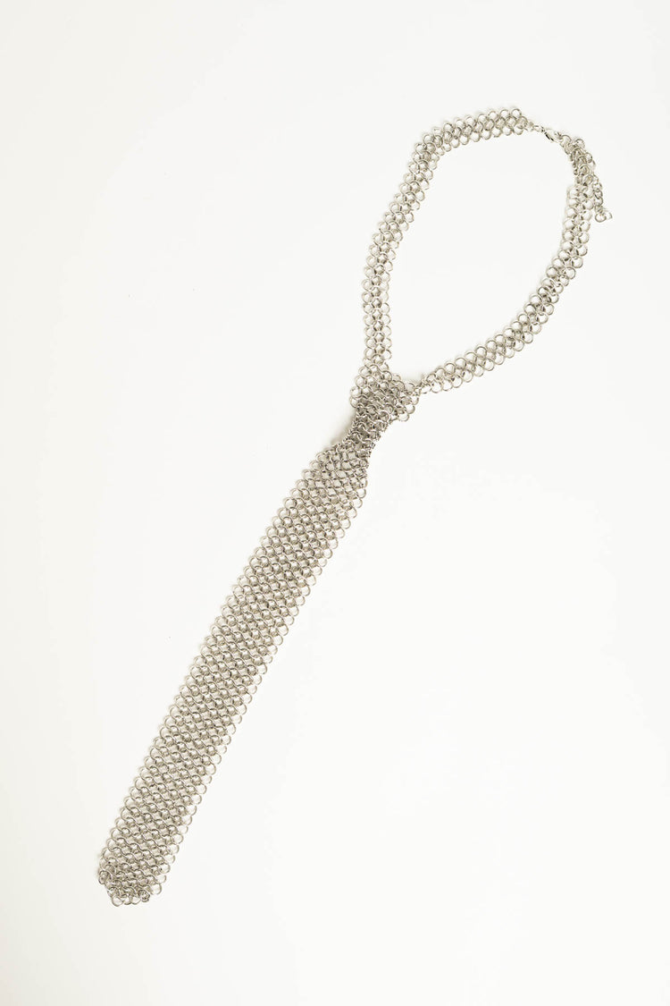 Collana a cravatta in mesh argento
