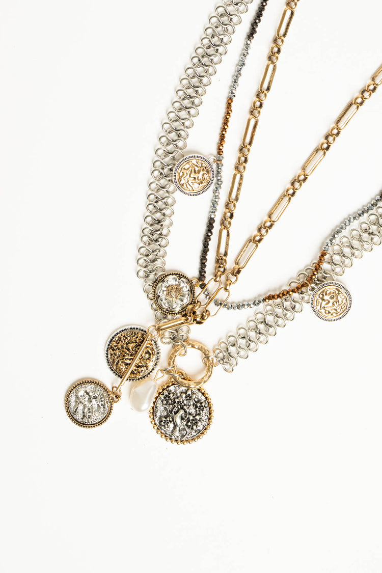 Collana multifilo oro e argento con medaglie