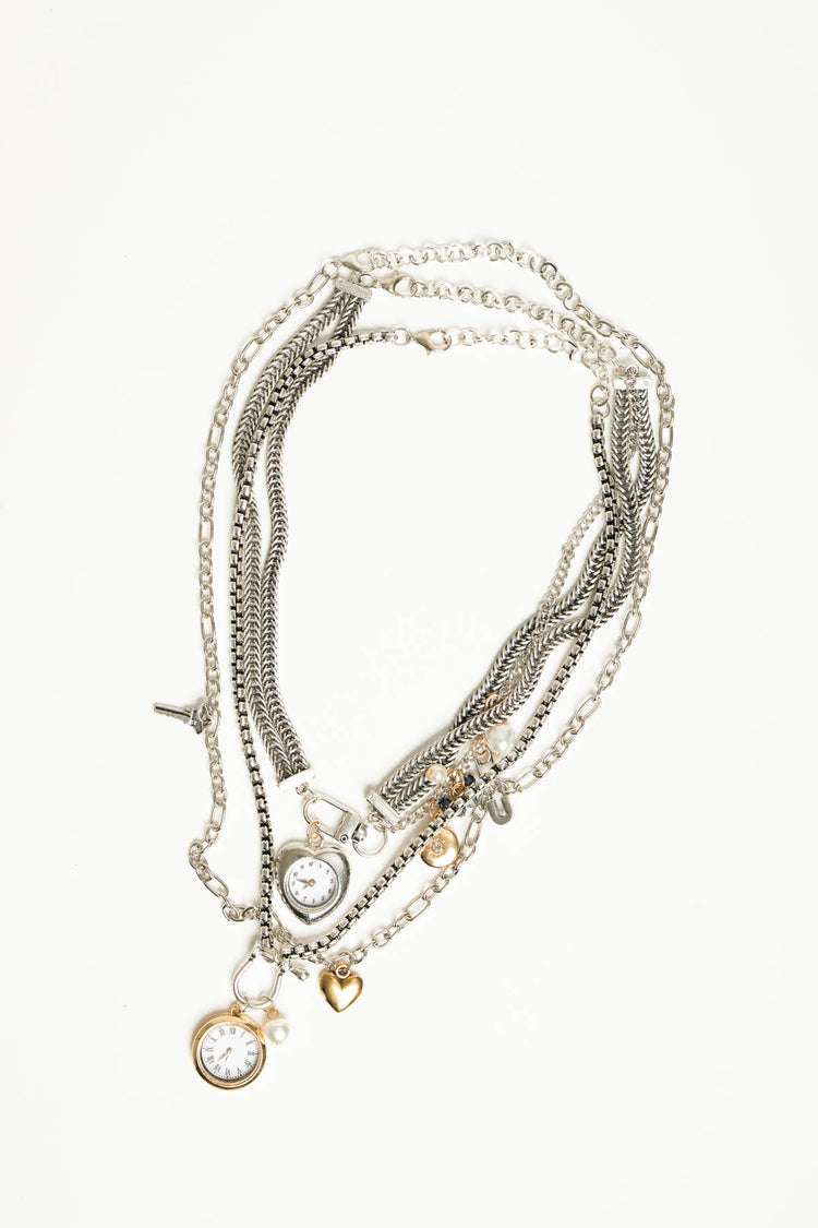 Collana multifilo argento con orologi pendenti