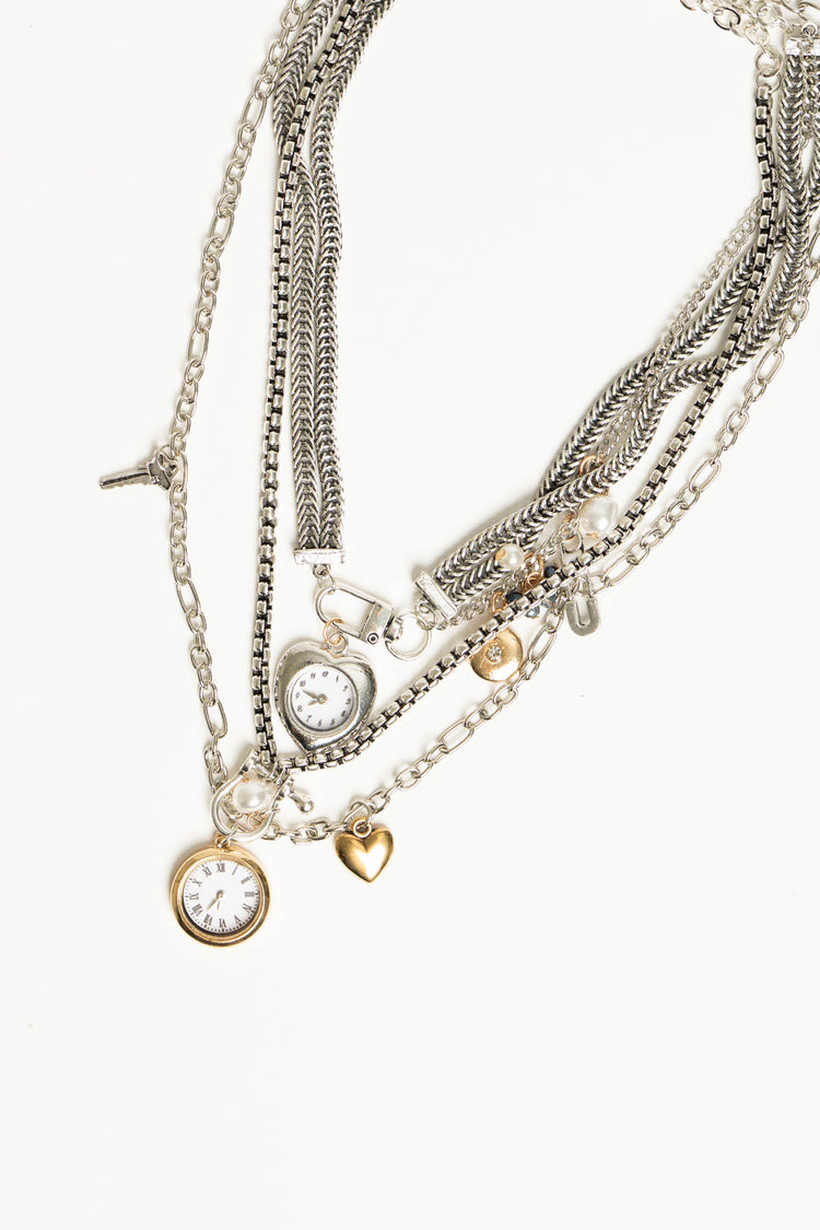 Collana multifilo argento con orologi pendenti