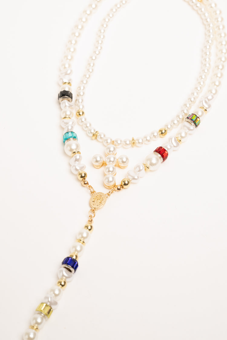 Collana stile rosario con perline multicolor