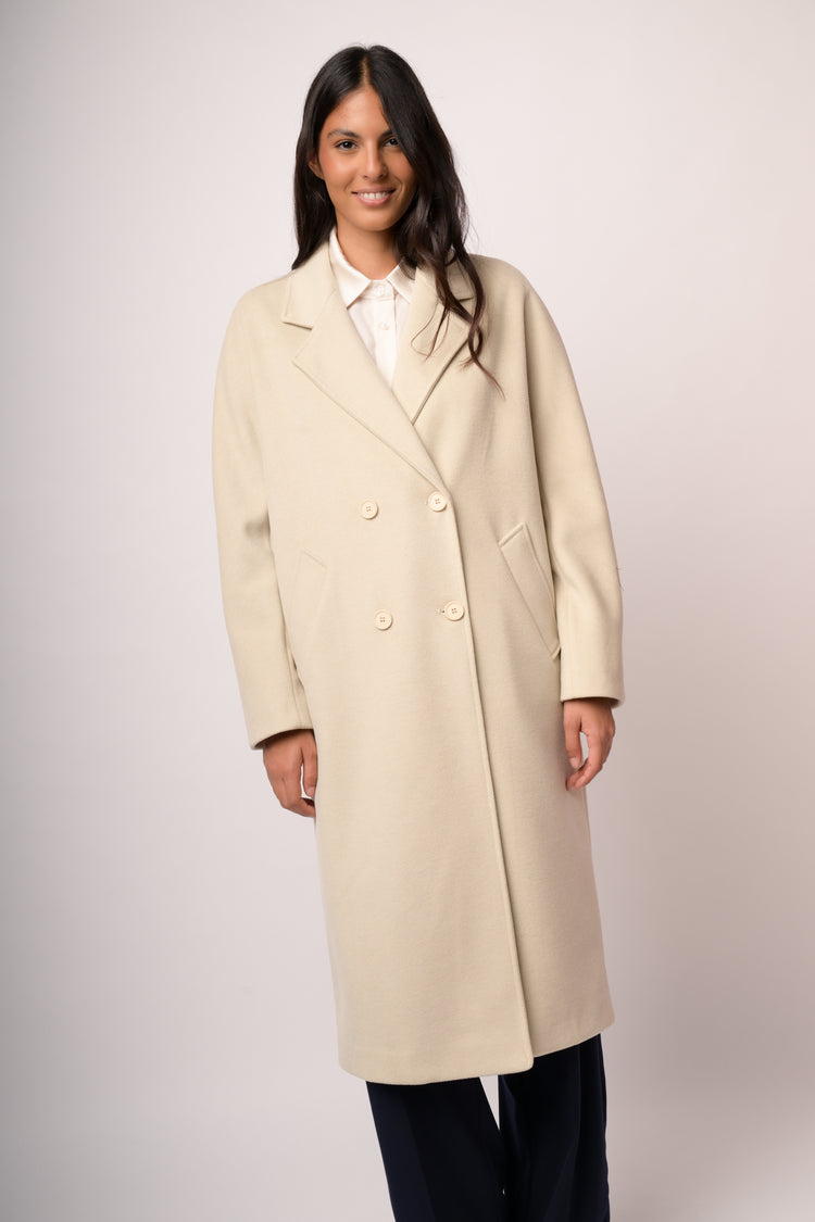 Cappotto lungo doppiopetto avorio