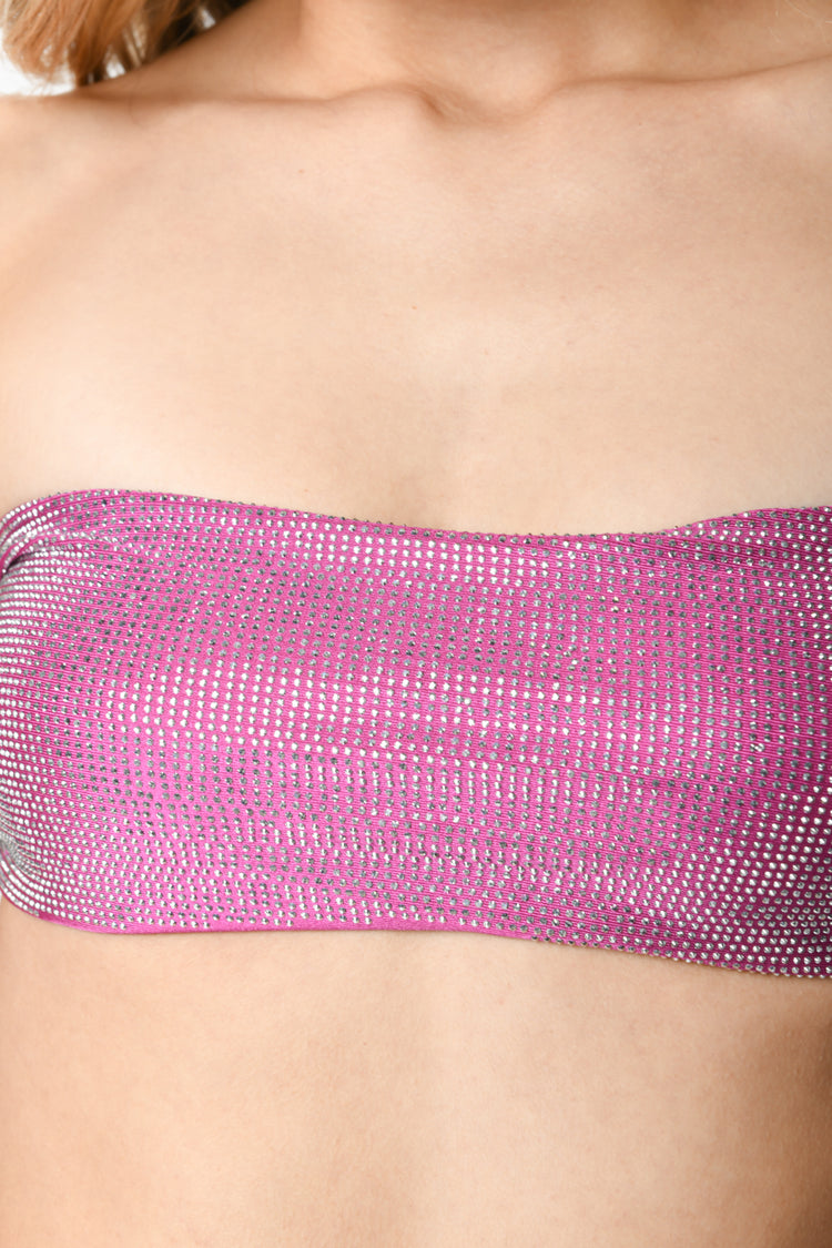 Top per bikini a fascia con strass