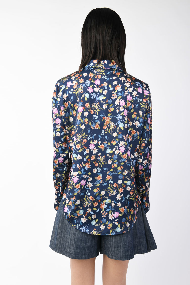 Camicia in raso a stampa floreale