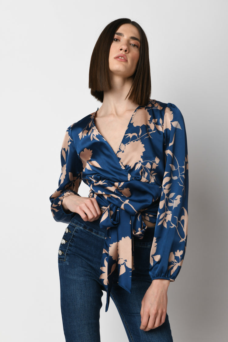 Blusa cache-coeur a stampa floreale