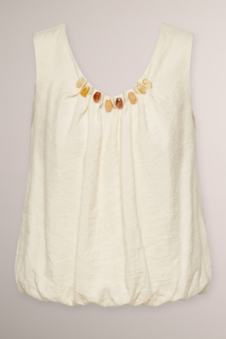 Top avorio con pietre decorative multicolor