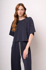 Maglia felpa blu con strass
