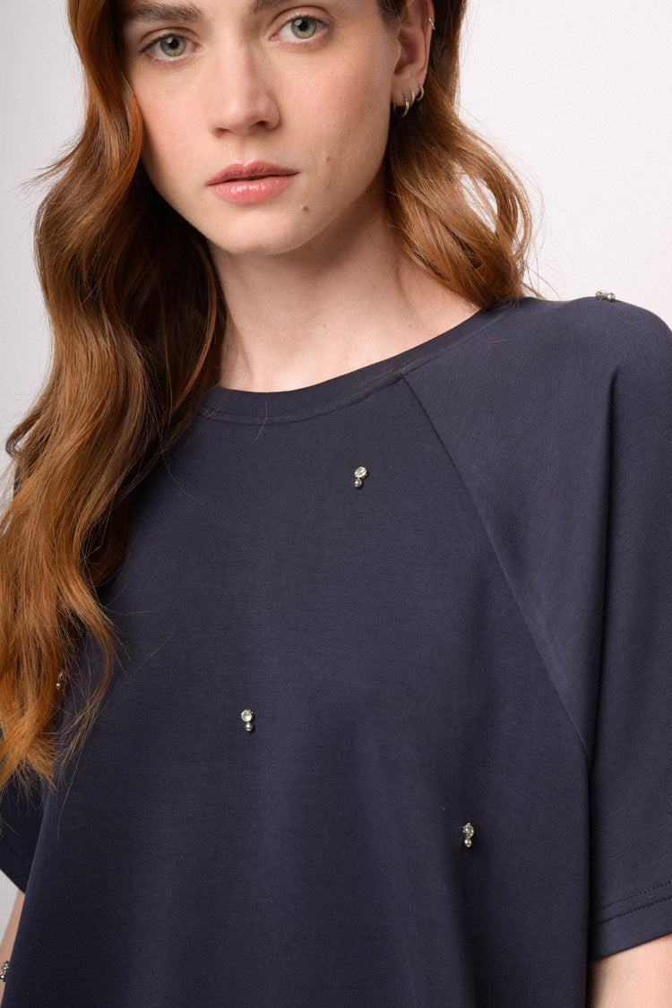 Maglia felpa blu con strass