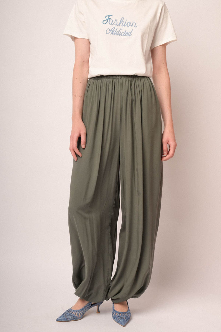 Harem pants in viscosa verde oliva