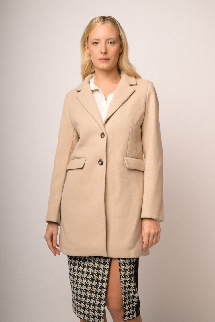 Cappotto monopetto beige in misto lana