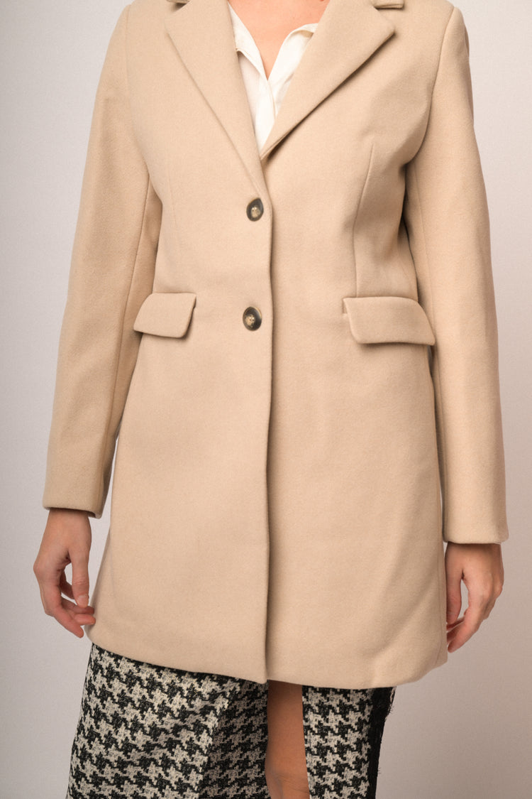Cappotto monopetto beige in misto lana