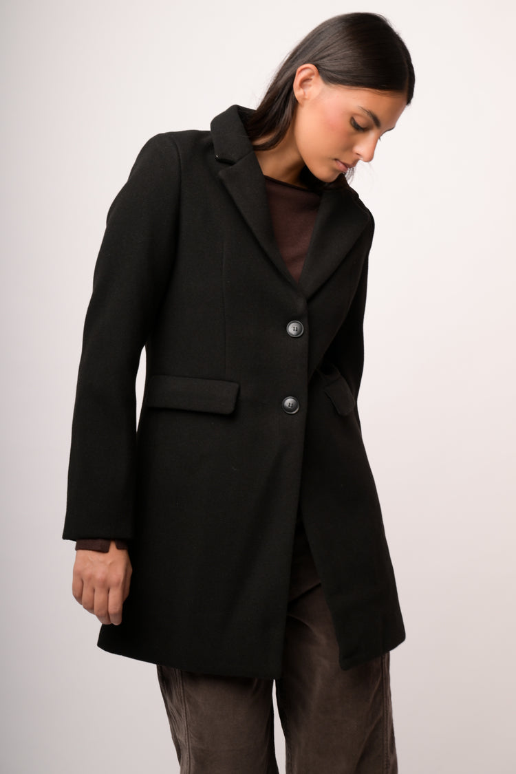 Cappotto nero monopetto misto lana