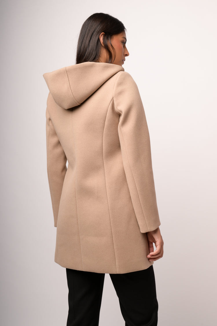Cappotto cammello misto lana con cappuccio