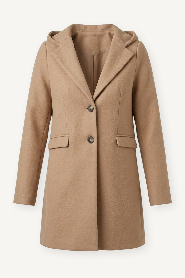 Cappotto cammello misto lana con cappuccio