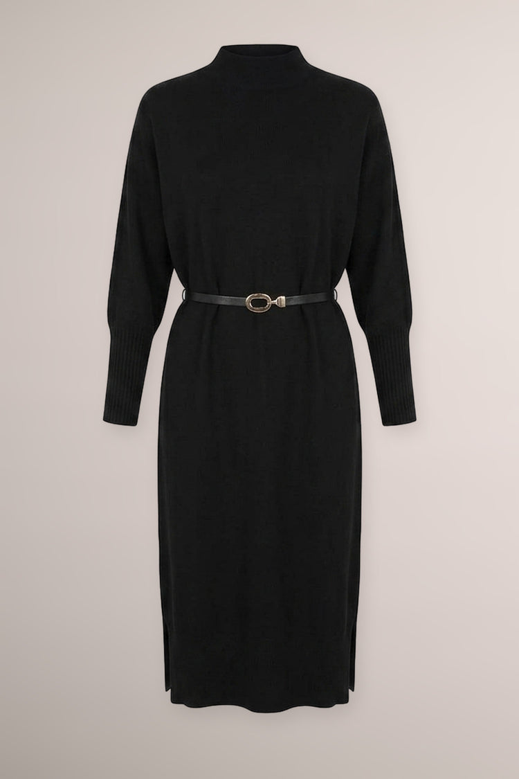 Abito midi e oversize in maglia nera con cintura