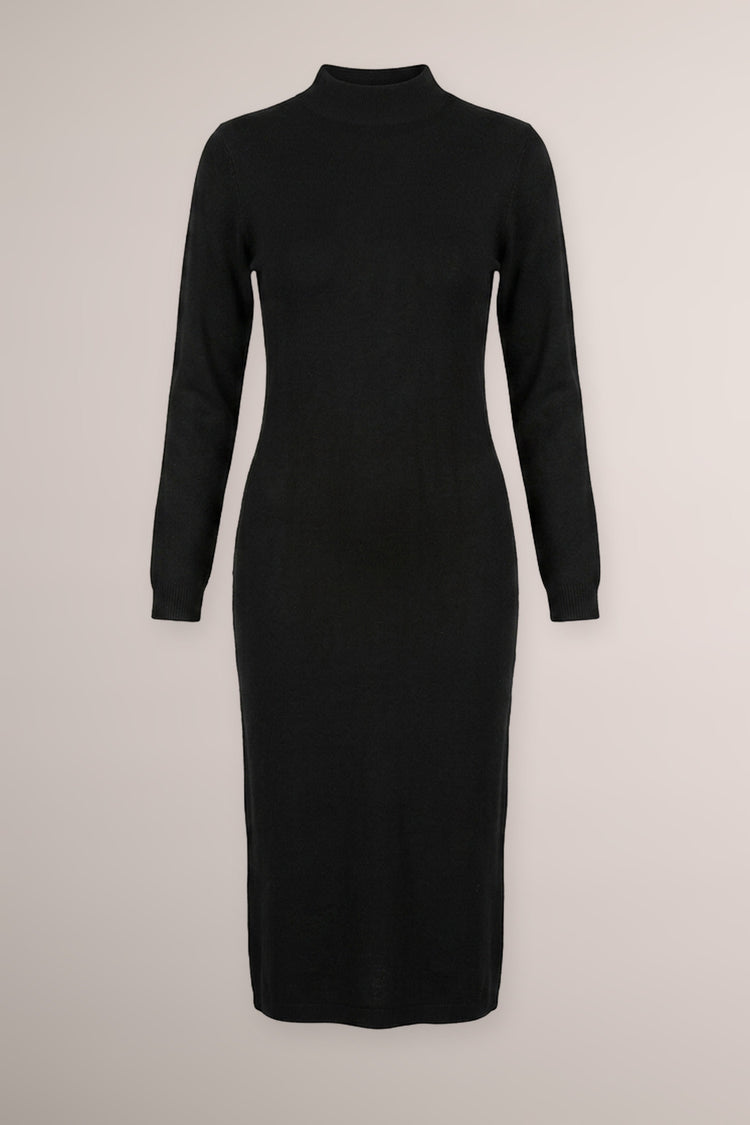 Abito midi in maglia nera con arricciatura