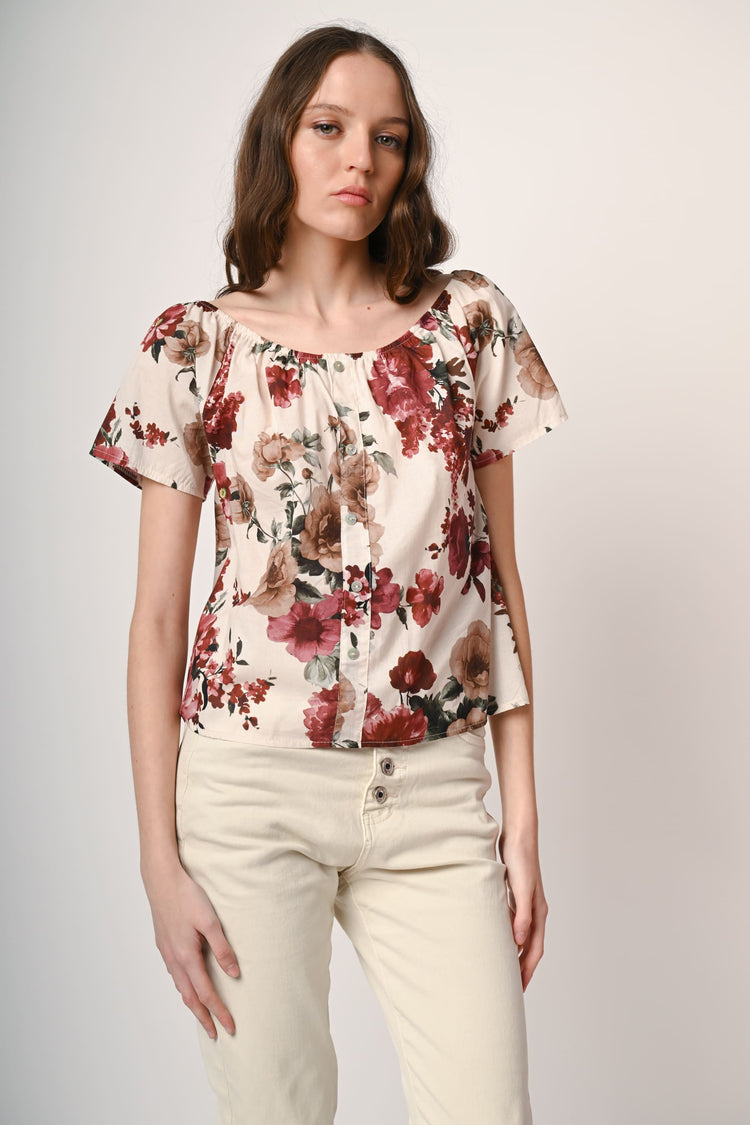 Top in cotone a stampa rose
