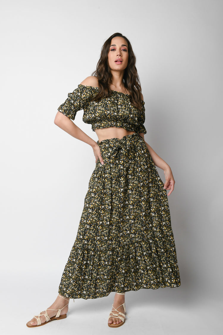Top crop a stampa micro floreale