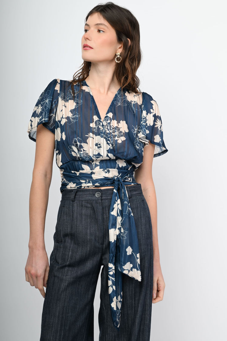 Top a stampa floreale lurex