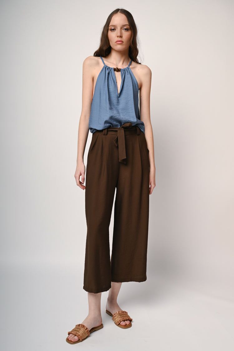 Pantaloni misto viscosa con cintura