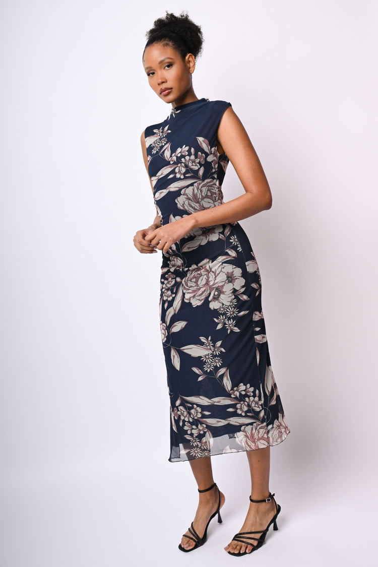 Abito midi in tulle a stampa floreale