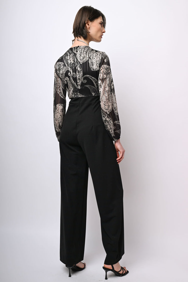 Tuta bi-materiale con stampa paisley