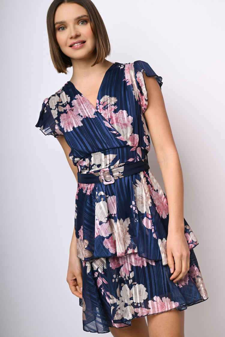 Mini abito in georgette lurex a stampa floreale