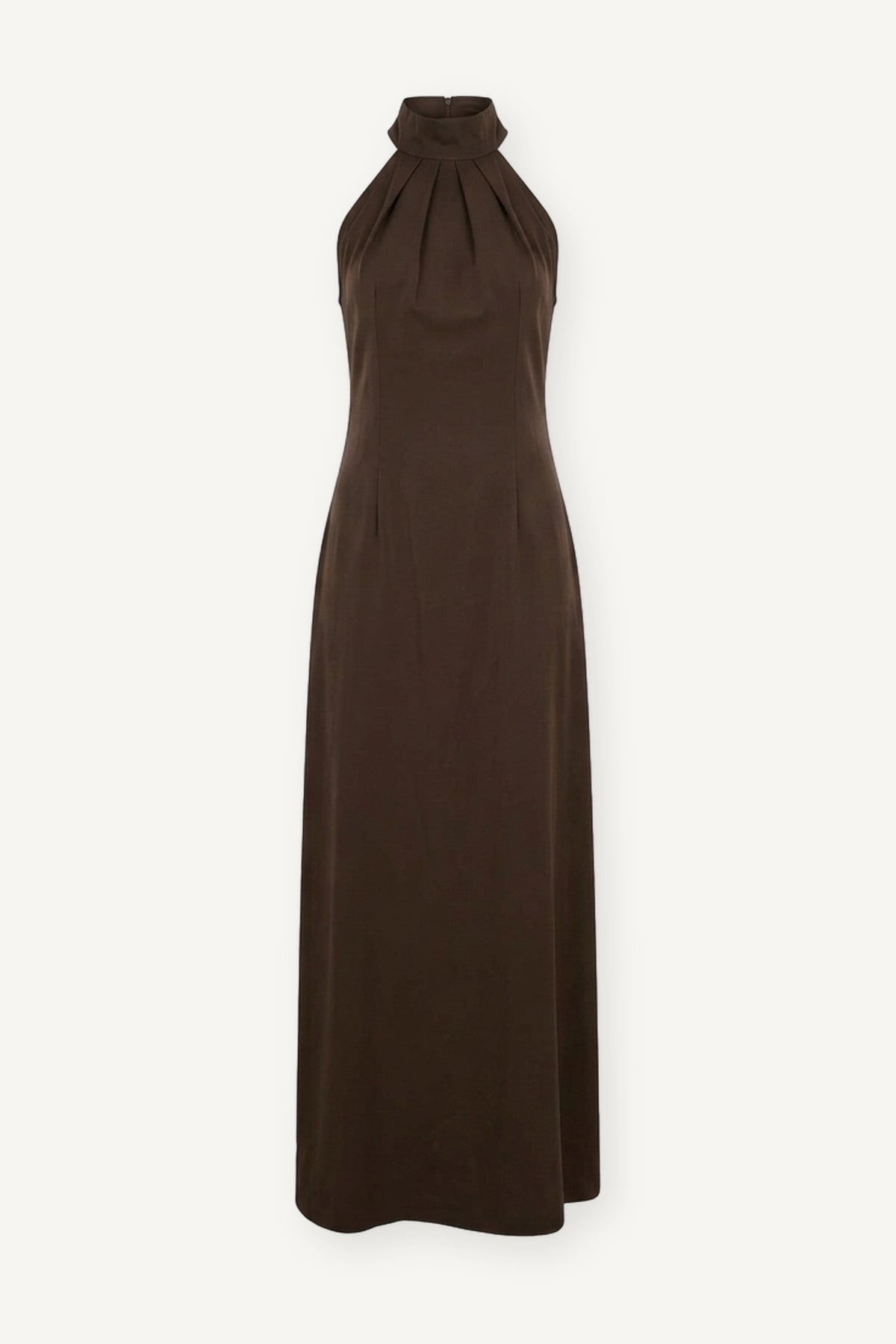 Abito lungo marrone con scollo all'americana
