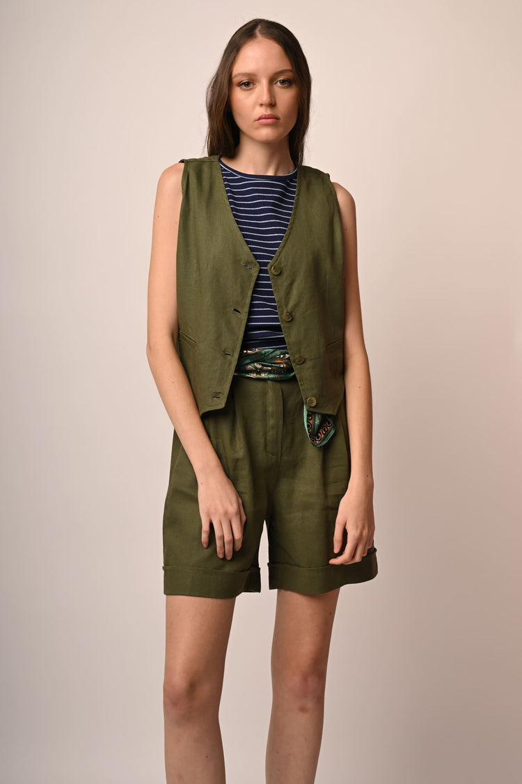 Shorts in lino e viscosa