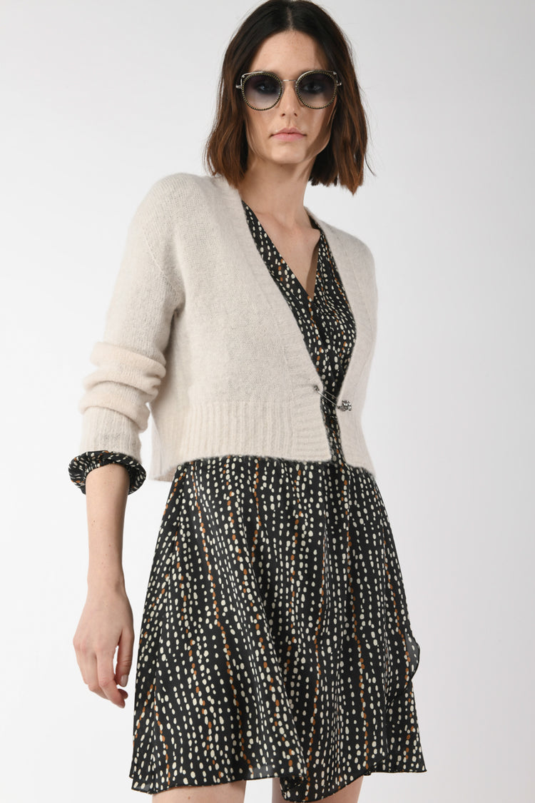Cardigan misto mohair con spilla