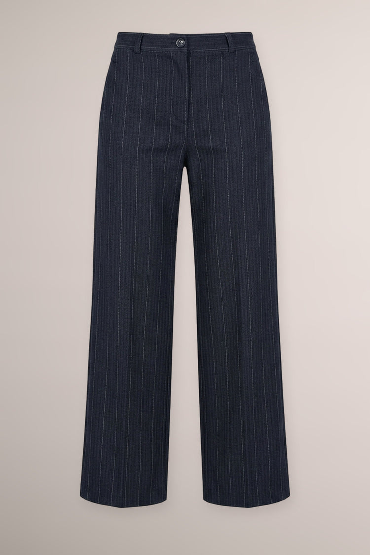 Pantaloni palazzo misto viscosa blu gessata