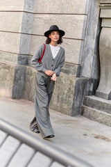 Pantaloni palazzo in gessato grigio