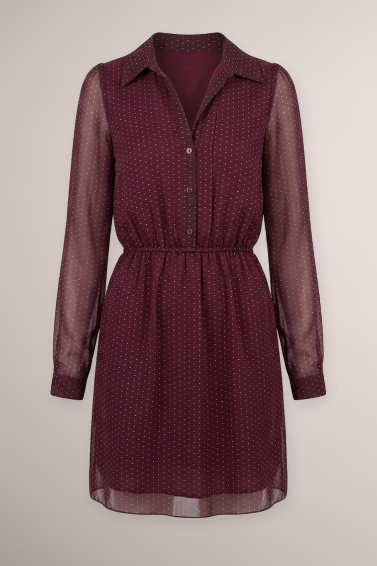 Mini abito chemisier in tulle bordeaux a stampa