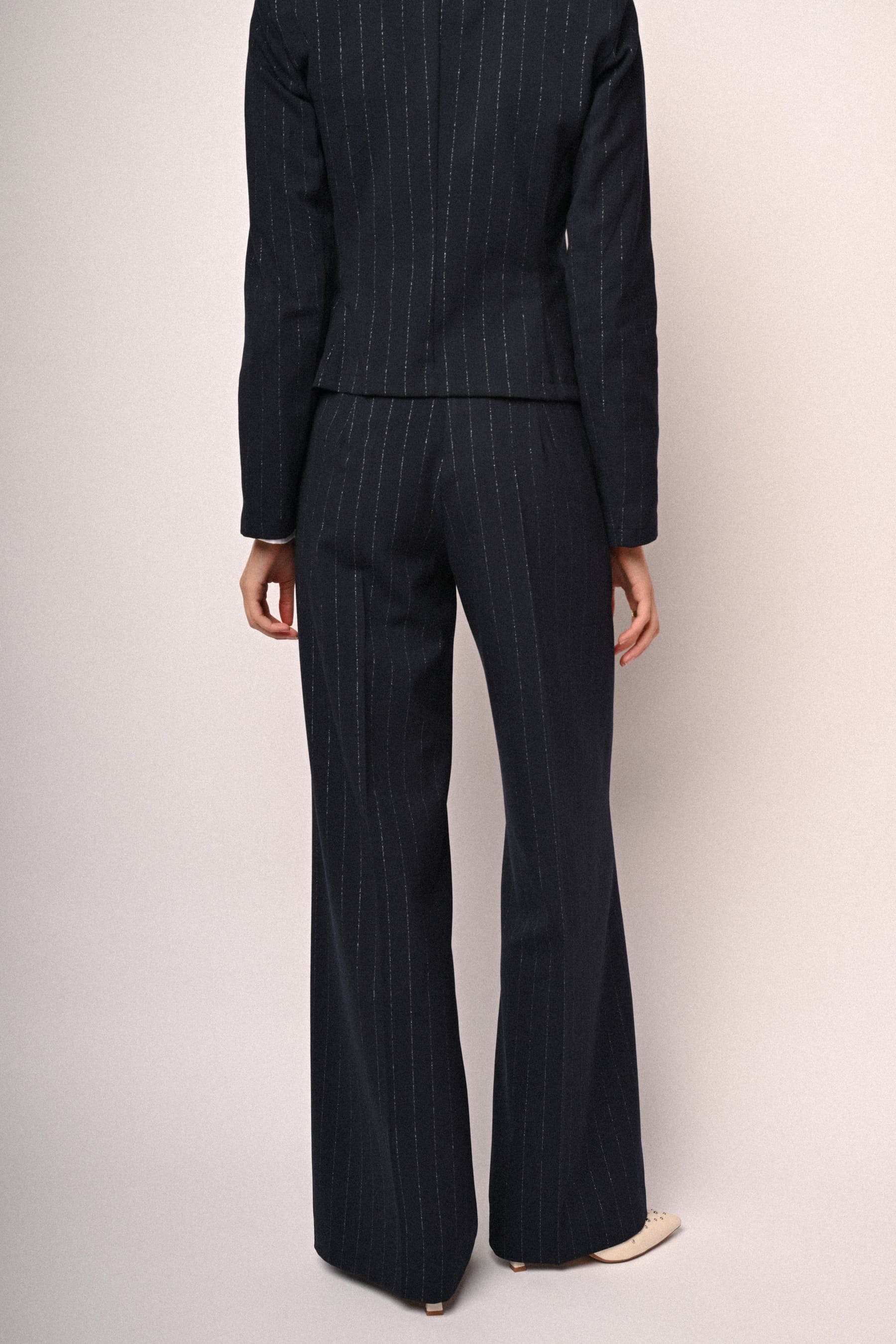 Pantaloni palazzo in gessato lurex