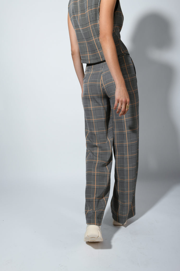 Pantaloni palazzo con motivo Principe di Galles