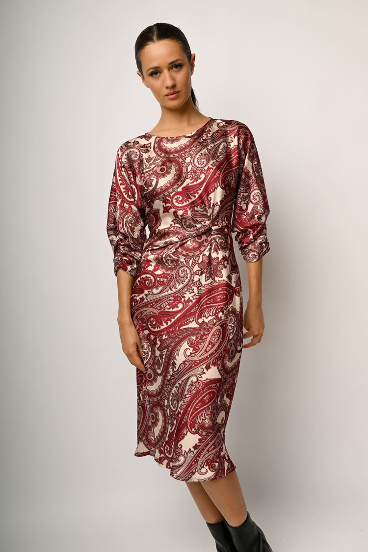 Abito midi in raso a stampa paisley