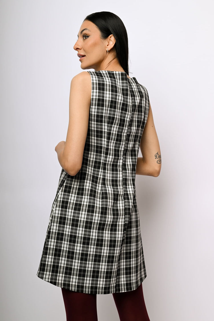 Mini abito a stampa tartan con fiocco
