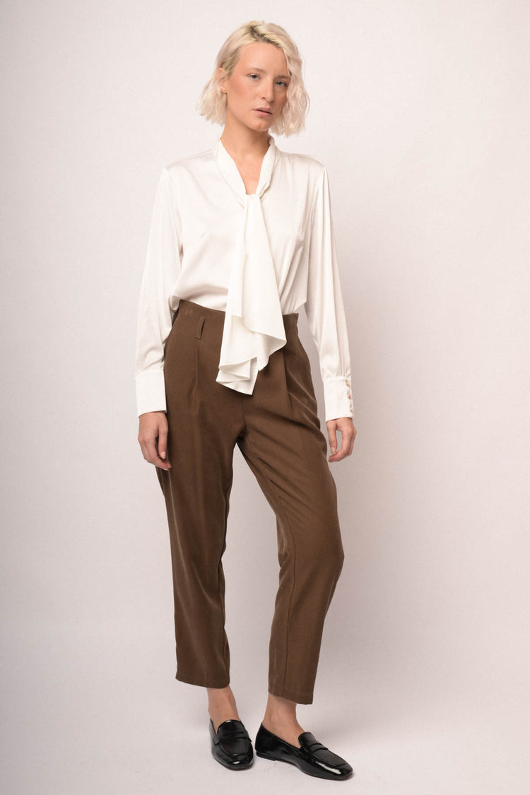 Pantaloni baggy misto viscosa cioccolato