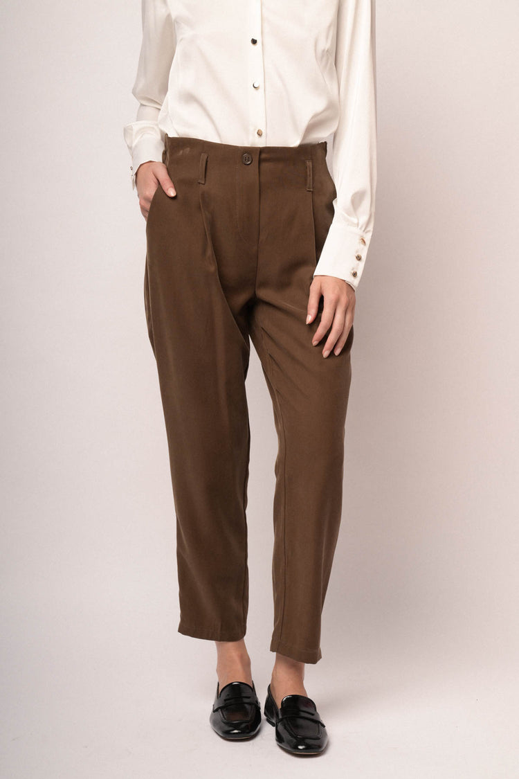 Pantaloni baggy misto viscosa cioccolato