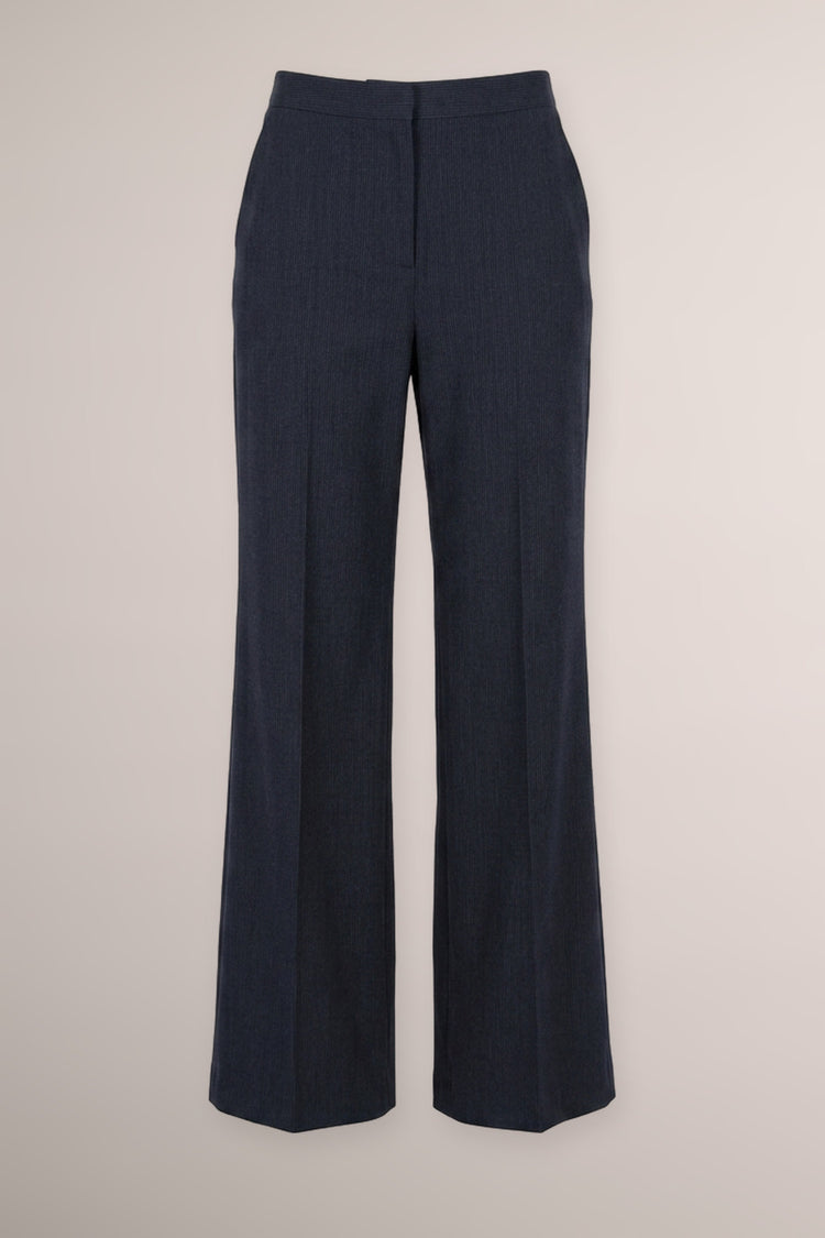 Pantaloni a gamba ampia misto cotone blu gessato